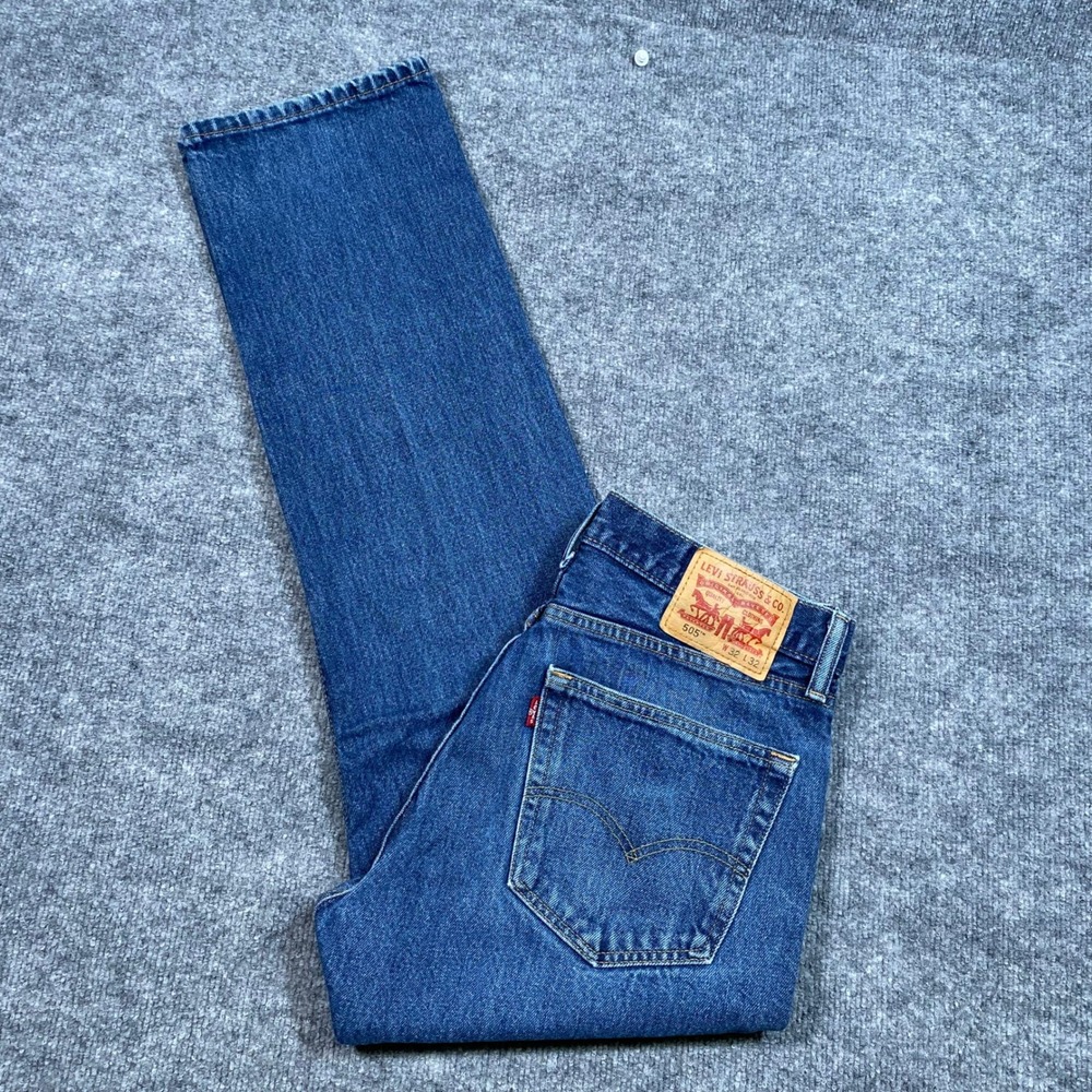 Levis 505 Mens Regular Fit Straight Leg Blue Denim Jeans W32 L32 Medium Wash‎